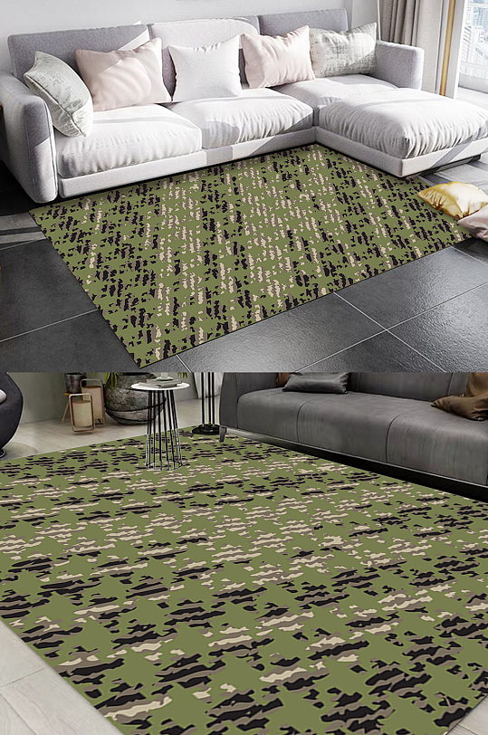 时尚迷彩涂鸦墨绿色地毯-众图网