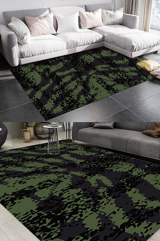 北欧涂鸦纹理墨绿色地毯-众图网