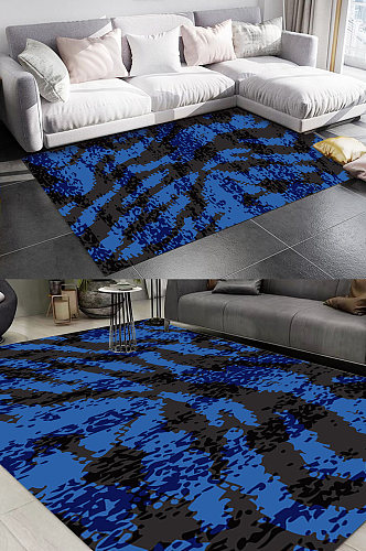 蓝色北欧抽象动物纹理图案地毯