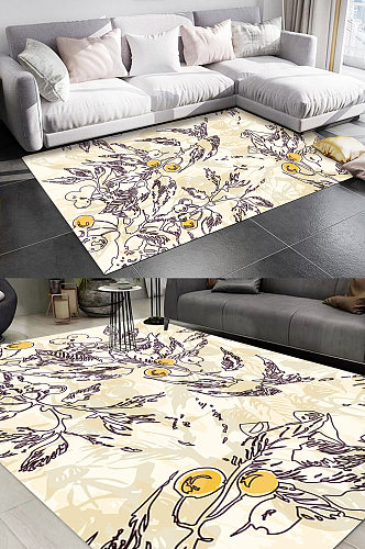 抽象北欧花卉图案地毯