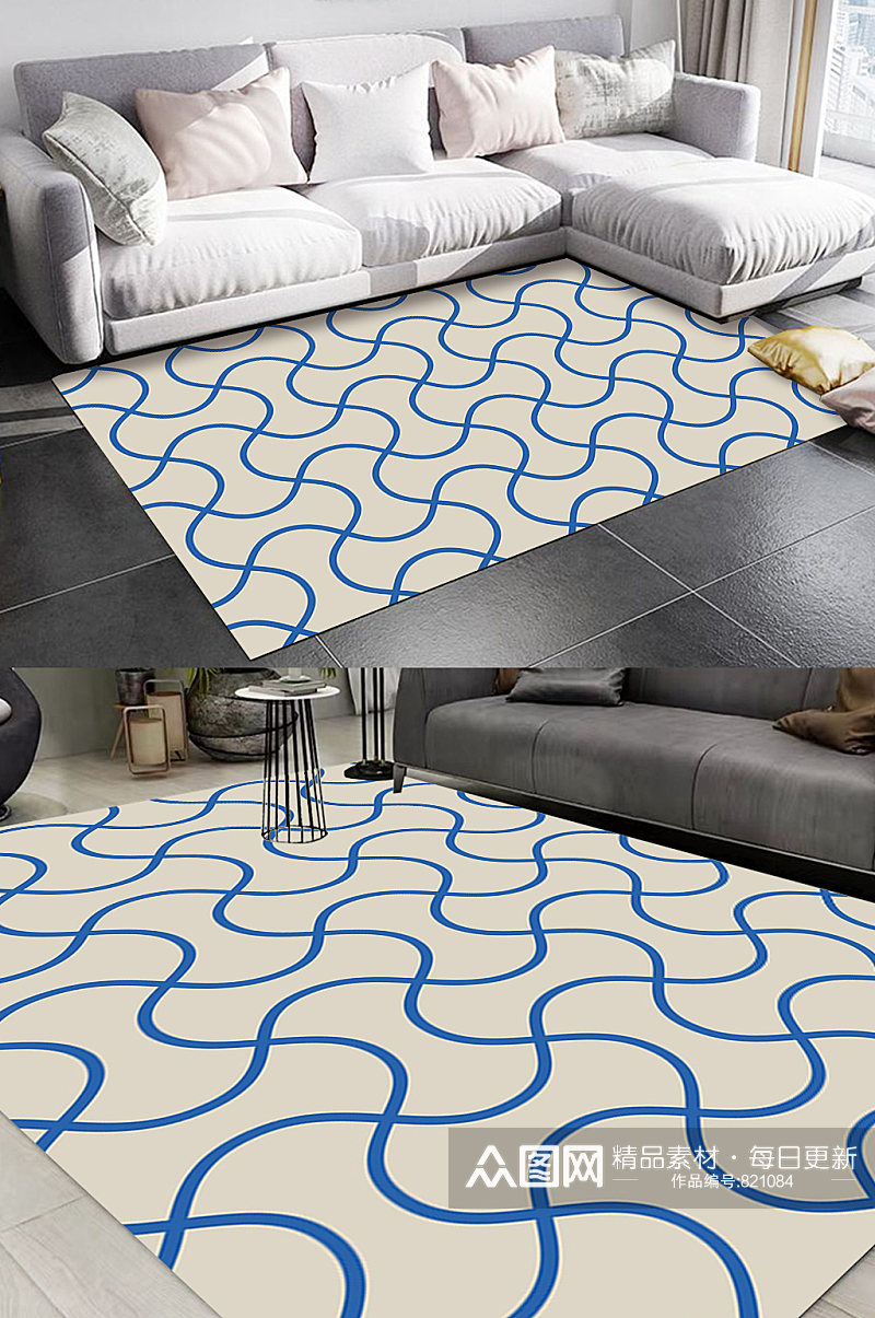 抽象几何线条格子图案地毯素材