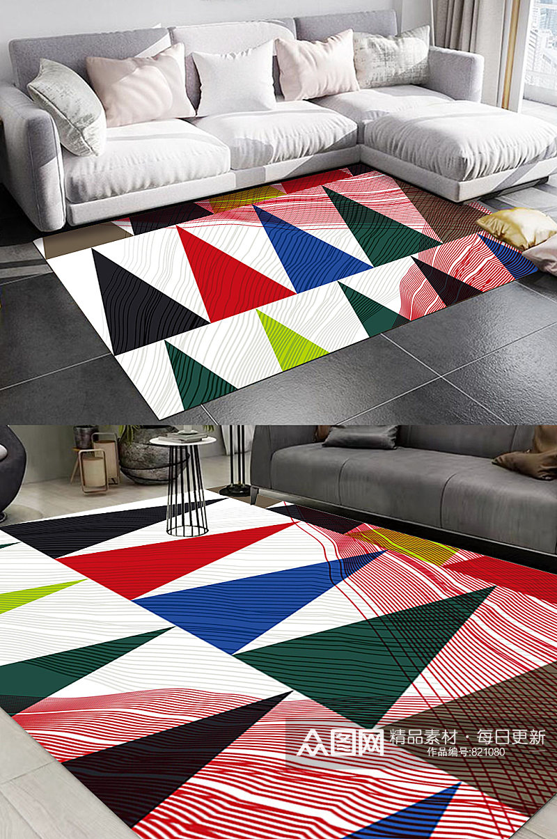 时尚彩色三角形涂鸦图案地毯素材