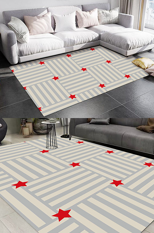 时尚条纹五角星图案地毯-众图网