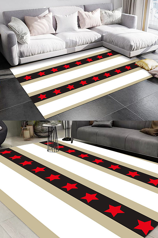 北欧条纹五角星图案地毯-众图网
