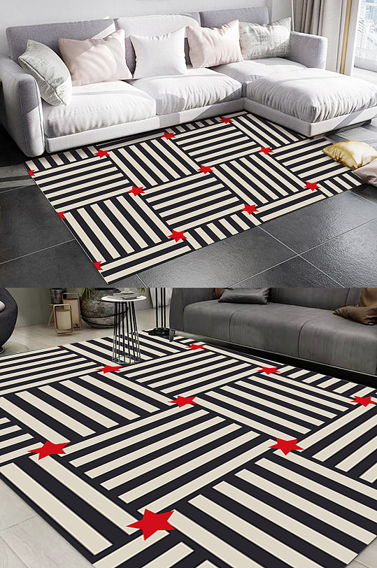 时尚几何条纹五角星地毯-众图网
