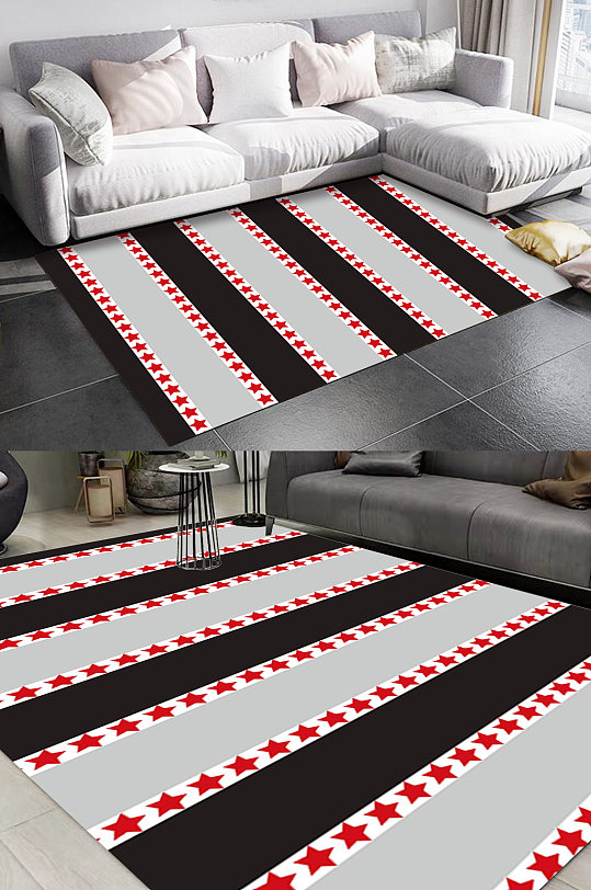 趣味几何北欧五角星图案地毯-众图网