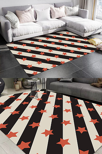 斜条纹五角星图案地毯
