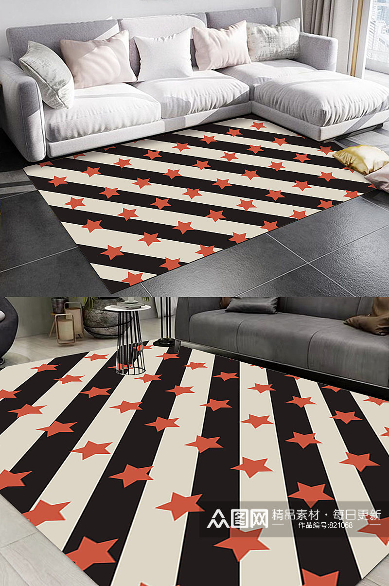 斜条纹五角星图案地毯素材