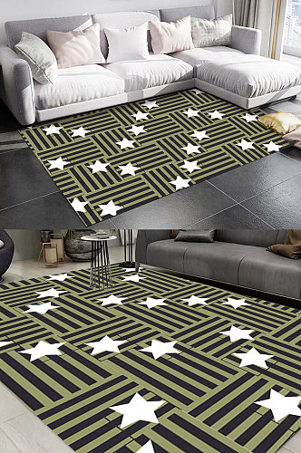 墨绿色条纹五角星图案地毯