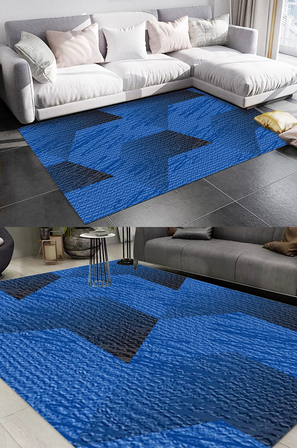蓝色地毯搭配效果图图片
