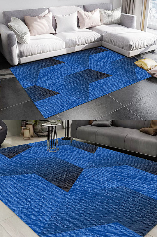 几何渐变蓝色图案地毯
