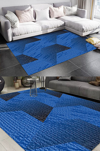 几何渐变蓝色图案地毯