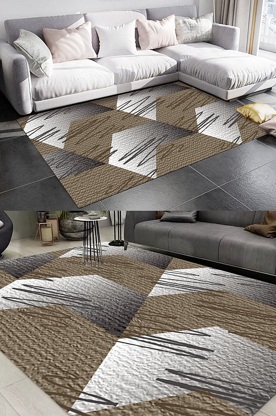 几何渐变土黄色图案地毯-众图网