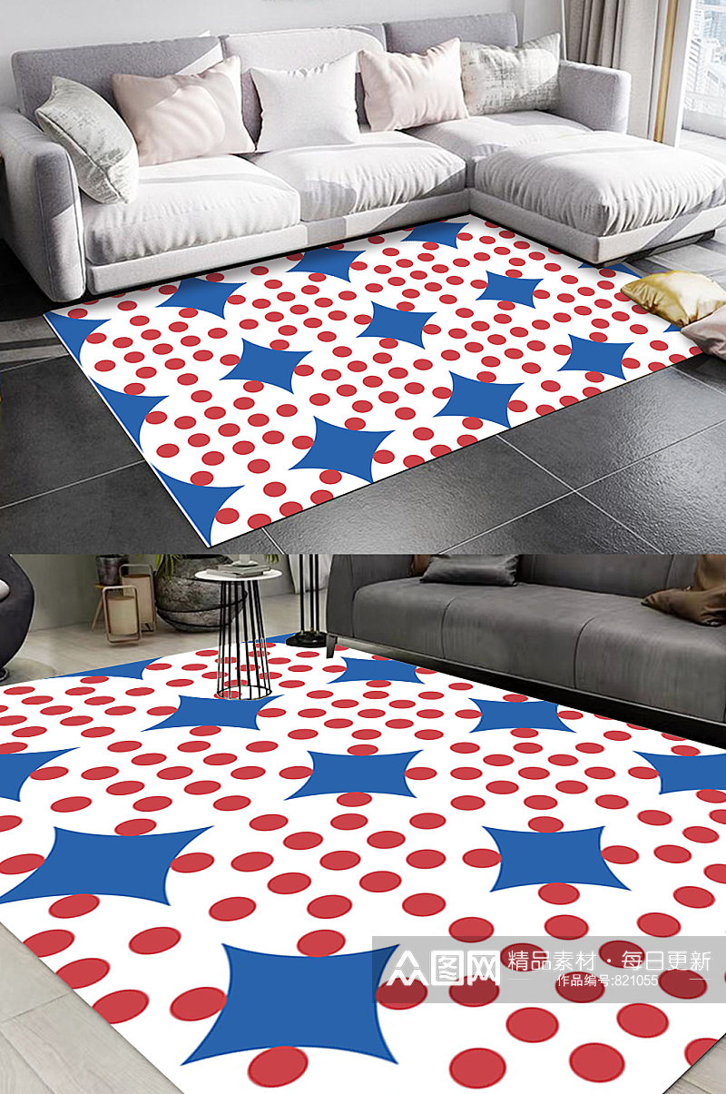 几何波点五角星图案地毯素材