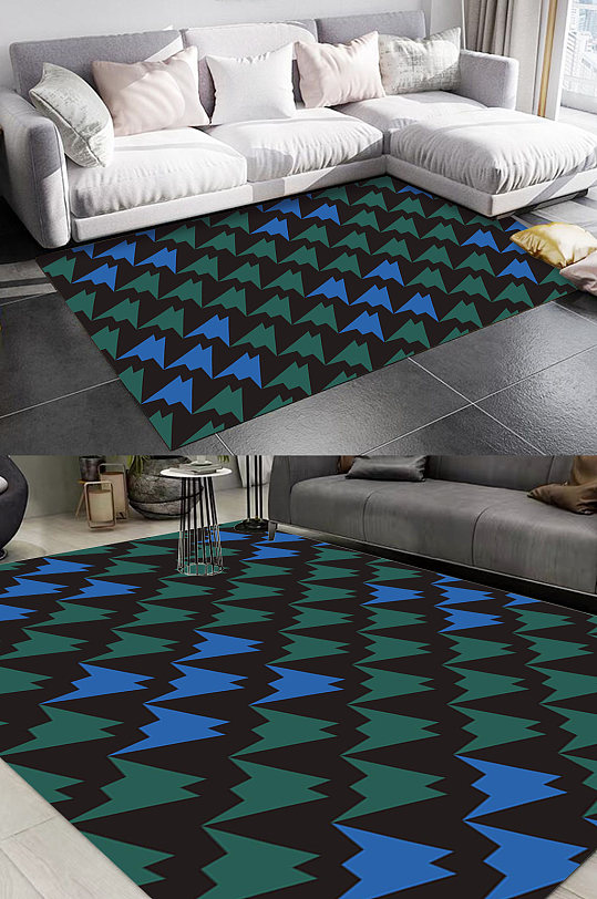 黑底犬牙纹图案地毯-众图网