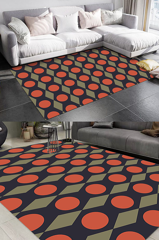 几何波点图案地毯-众图网