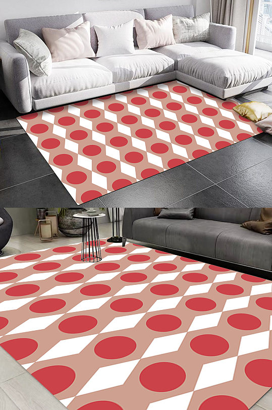 橘色几何波点图案地毯-众图网