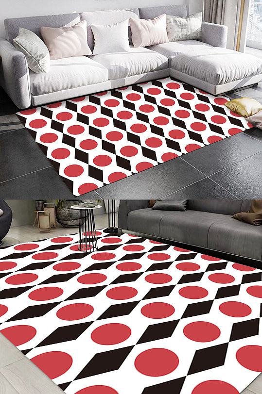 黑色几何波点图案地毯-众图网