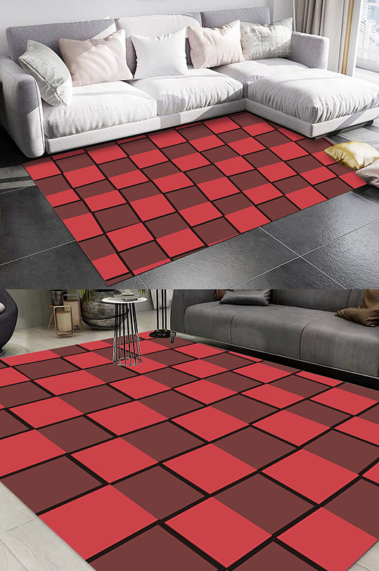 红色几何地砖图案地毯