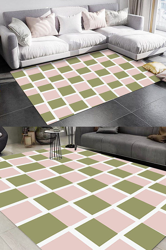 色彩几何地砖图案地毯-众图网