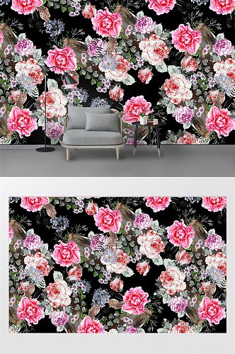 浪漫植物花卉现代背景墙