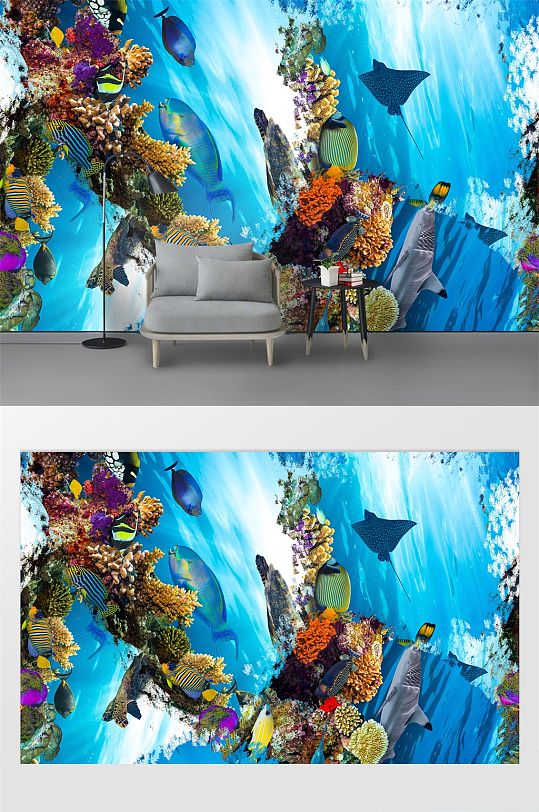 时尚海洋动物图案背景墙