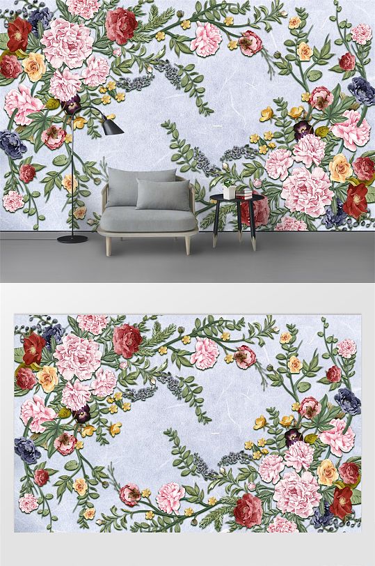 浪漫植物花卉图案背景墙