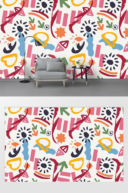 趣味几何抽象涂鸦背景墙-众图网