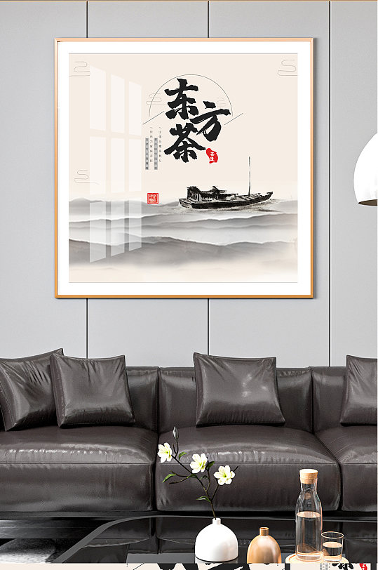 淡色山水船只装饰画-众图网