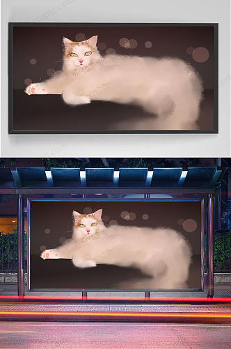 大白猫咪动物插画