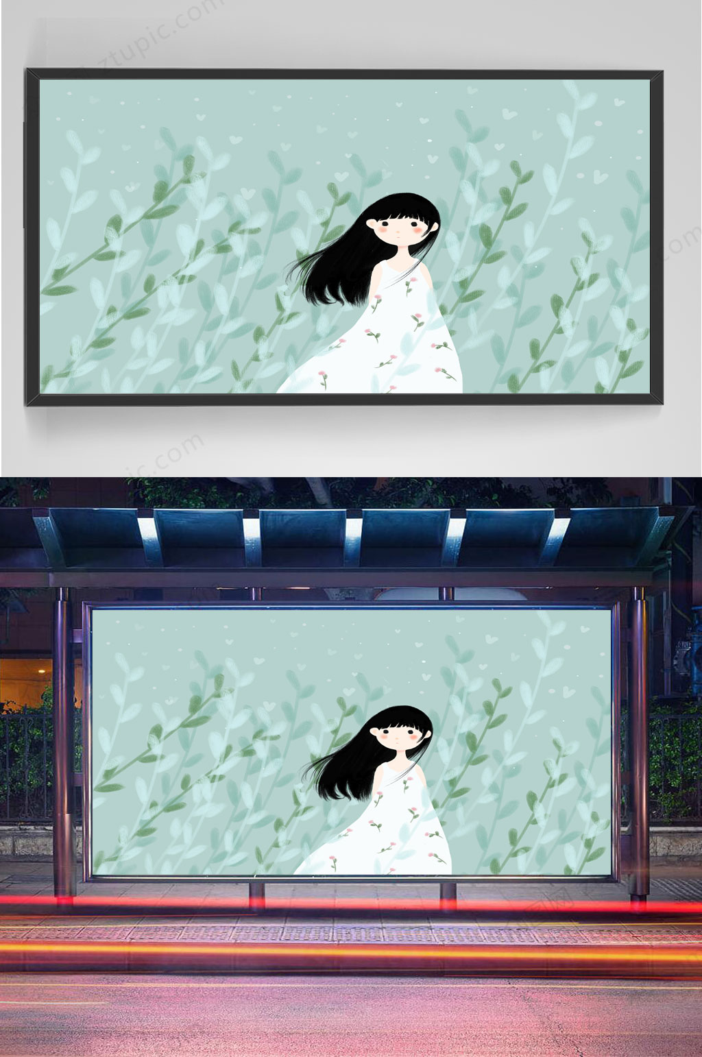 清新文艺女孩插画素材