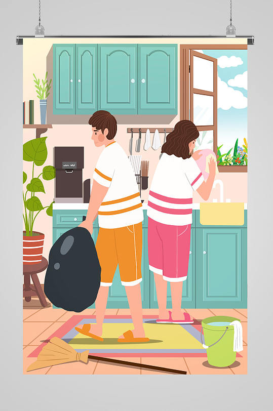情侶男女生活插畫