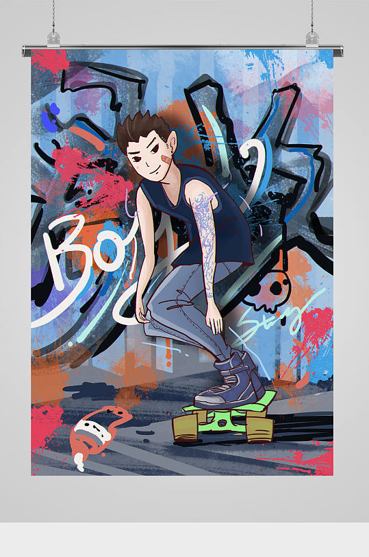 嘻哈涂鸦男孩插画