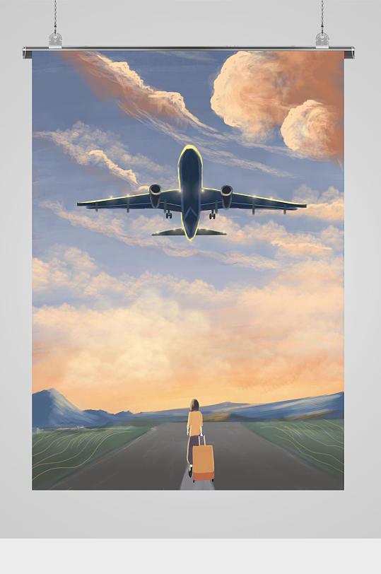 辽阔天空飞机插画