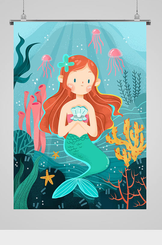 海底美人鱼卡通插画-众图网