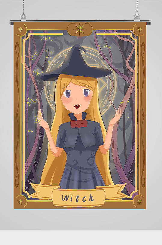 女巫女孩卡通插画