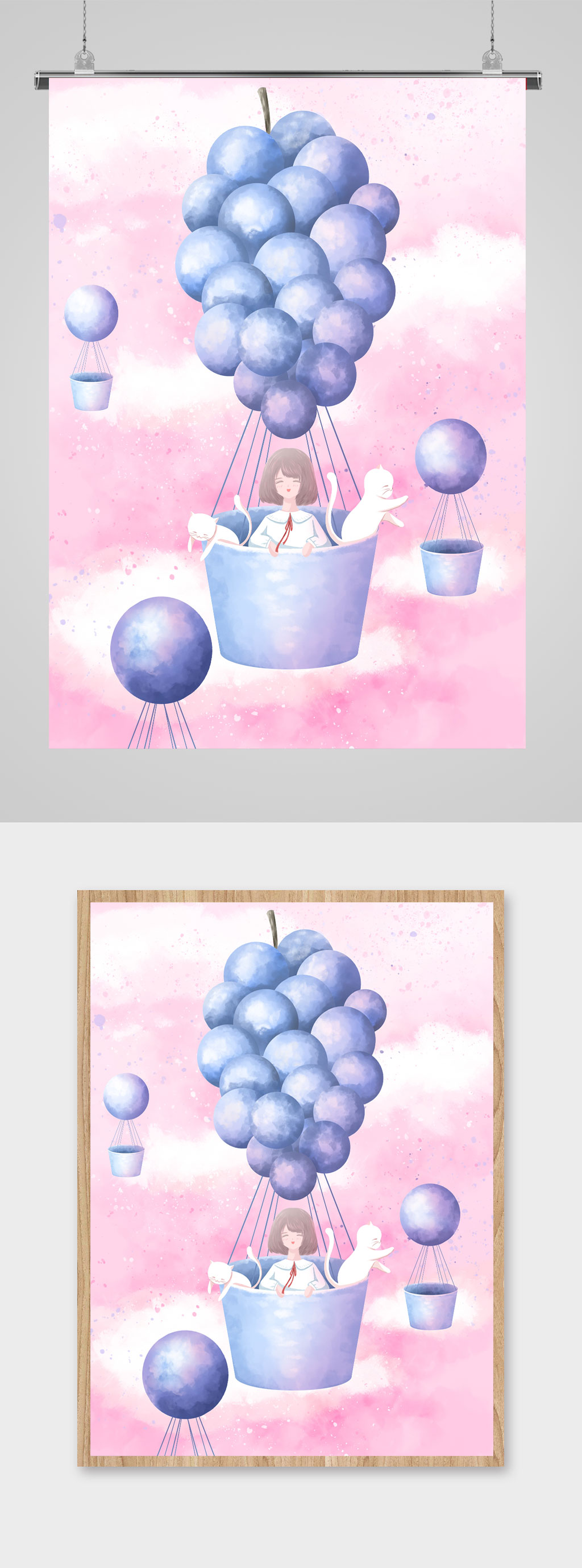 梦幻女孩与气球插画素材
