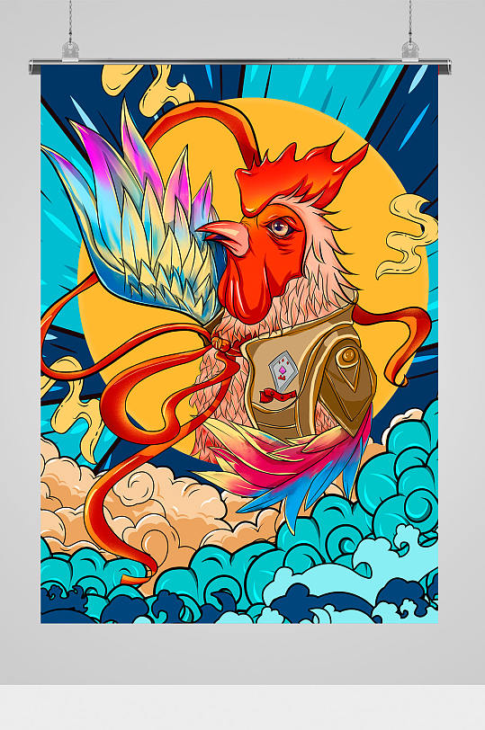 大气国潮公鸡插画