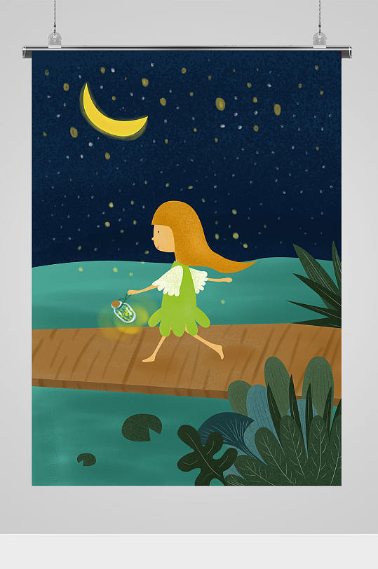 夜晚女孩月亮夏天插画立即下载女孩夜晚圣诞快乐唯美圣诞节插画夜晚