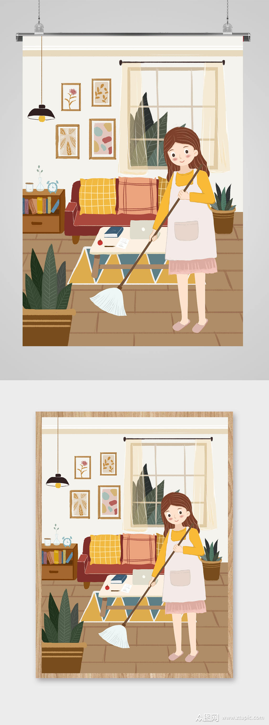 妇女打扫卫生插画