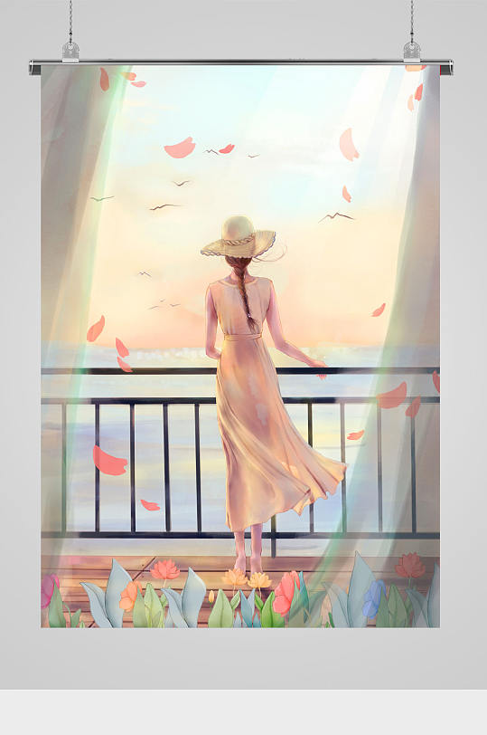 文艺女人背影插画