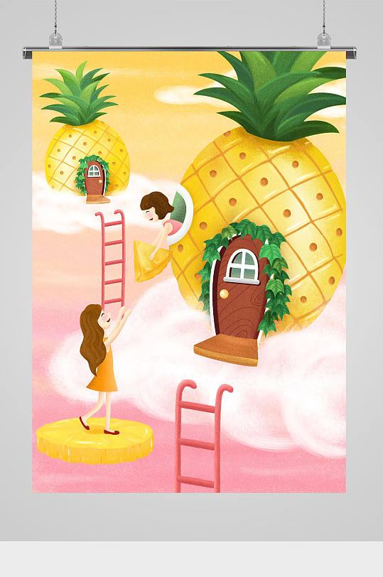 清新水果菠萝创意插画