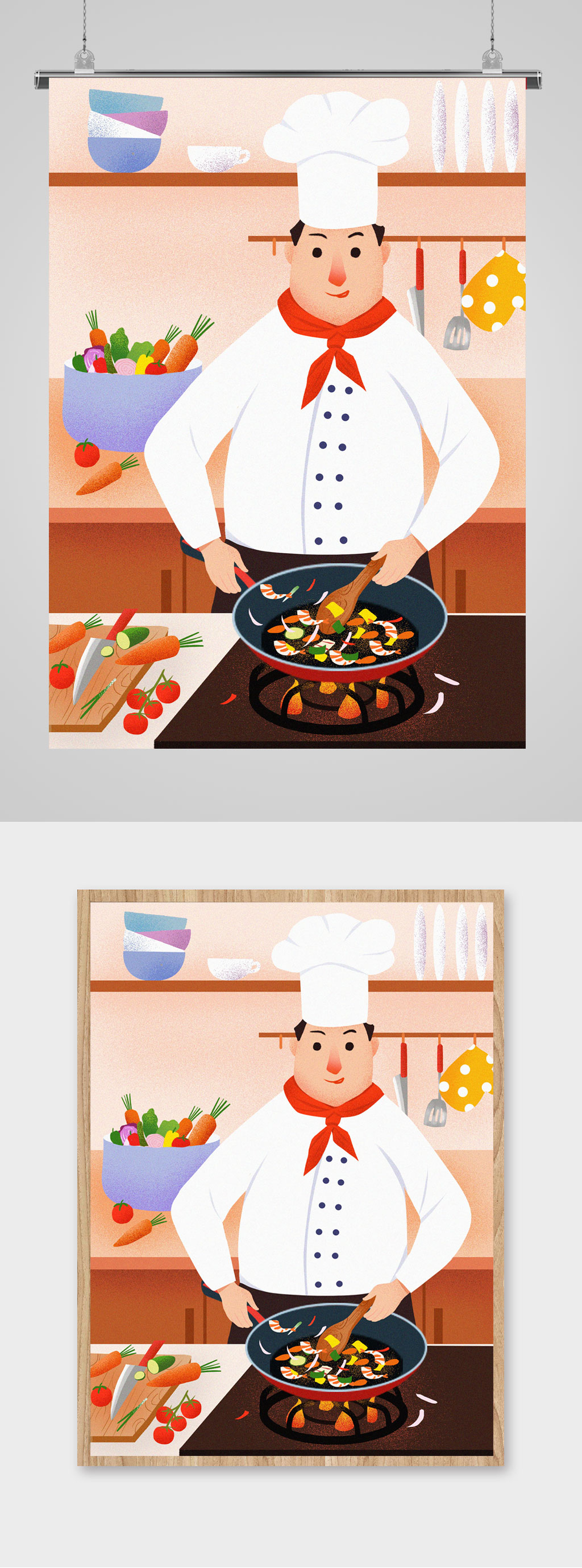 人物厨师做菜插画