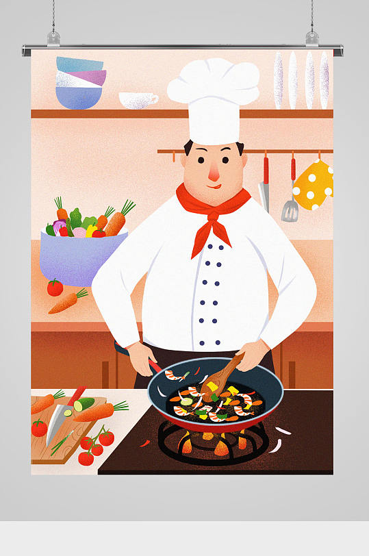 人物厨师做菜插画