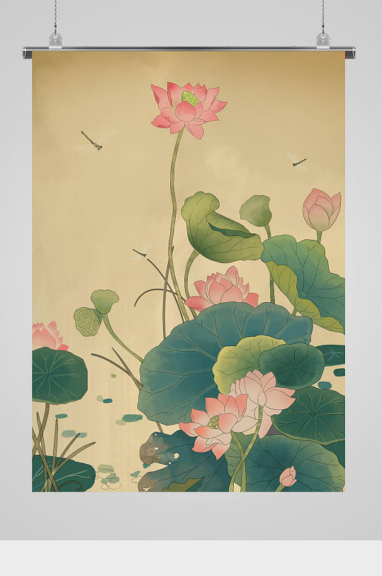 精美荷叶荷花工笔画