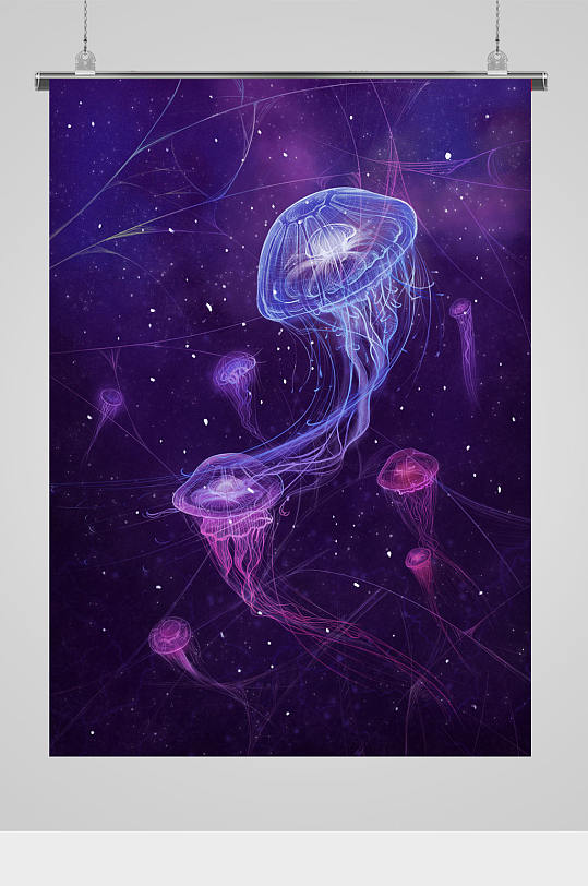 梦幻绚丽水母插画