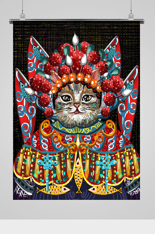 潮流国潮猫咪插画