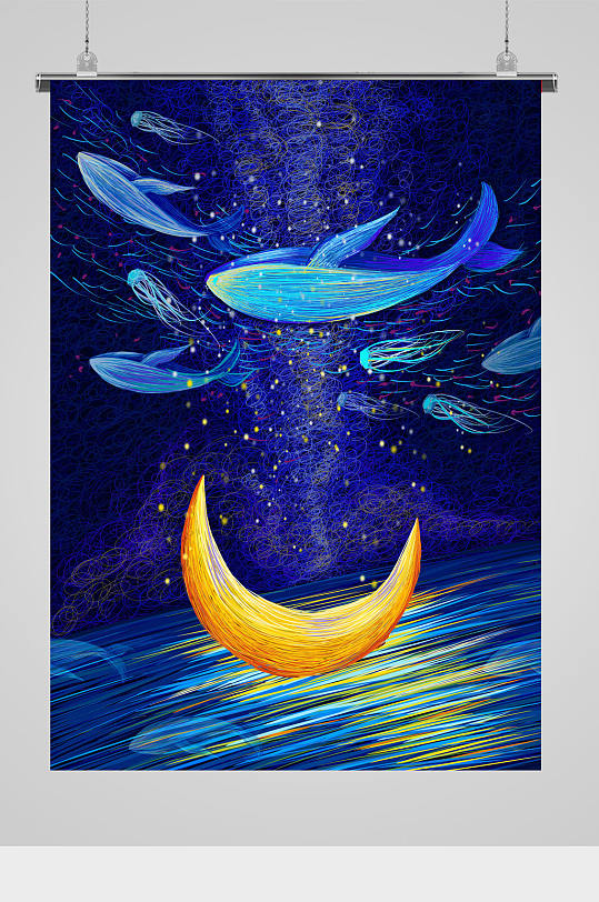 绚丽梦幻夜空鲸鱼