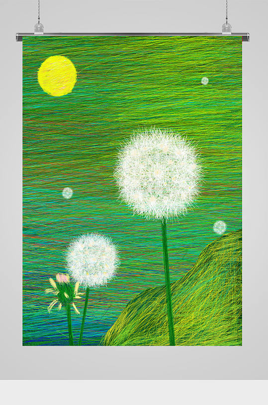 抽象草地蒲公英插画