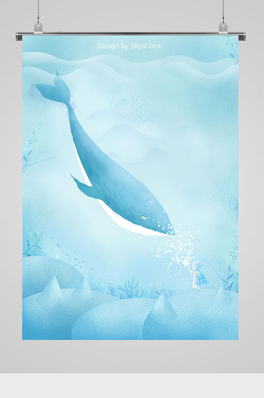梦幻深海鲸鱼插画-众图网